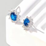 925 Silver Lab-Created Blue Sapphire Earrings - Model A73-E2020114B - Image 5
