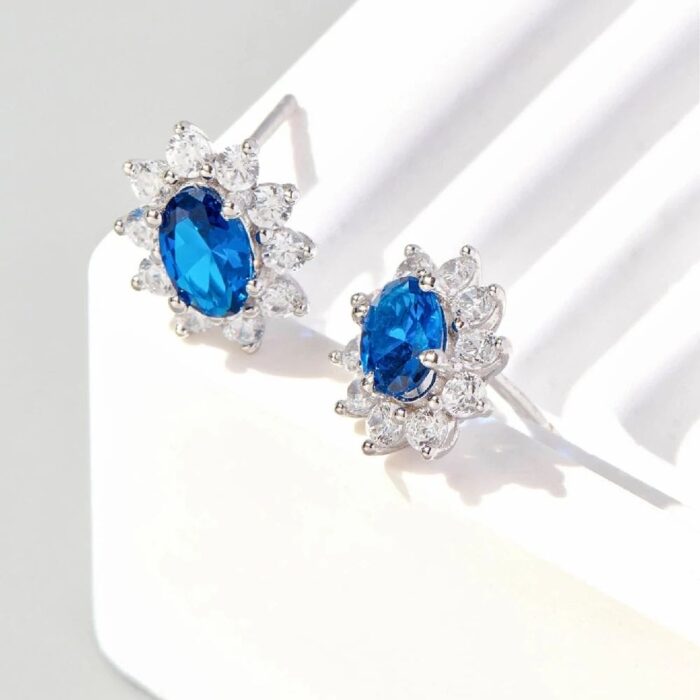 925 Silver Lab-Created Blue Sapphire Earrings - Model A73-E2020114B - Image 5