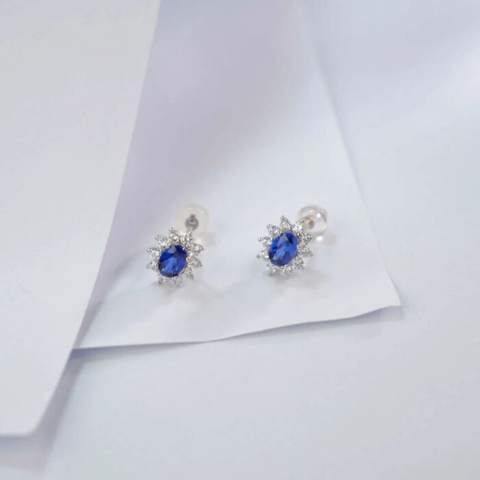 925 Silver Lab-Created Blue Sapphire Earrings - Model A73-E2020114B - Image 3
