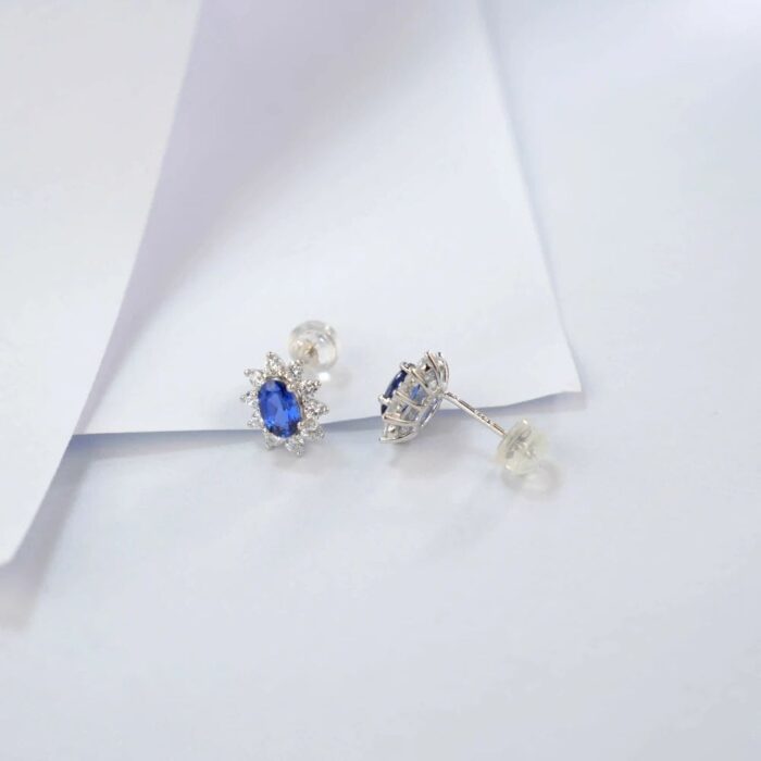 925 Silver Lab-Created Blue Sapphire Earrings - Model A73-E2020114B - Image 4