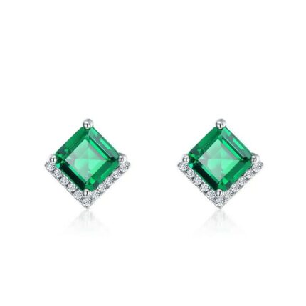 925 Silver Lab-Created Emerald Earrings - Model A73-E2020866