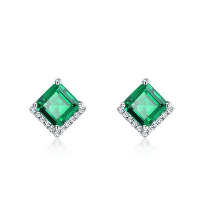 925 Silver Lab-Created Emerald Earrings - Model A73-E2020866 - Image 1