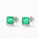 925 Silver Lab-Created Emerald Earrings - Model A73-E2020866 - Image 2
