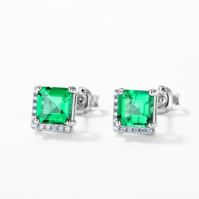 925 Silver Lab-Created Emerald Earrings - Model A73-E2020866 - Image 2