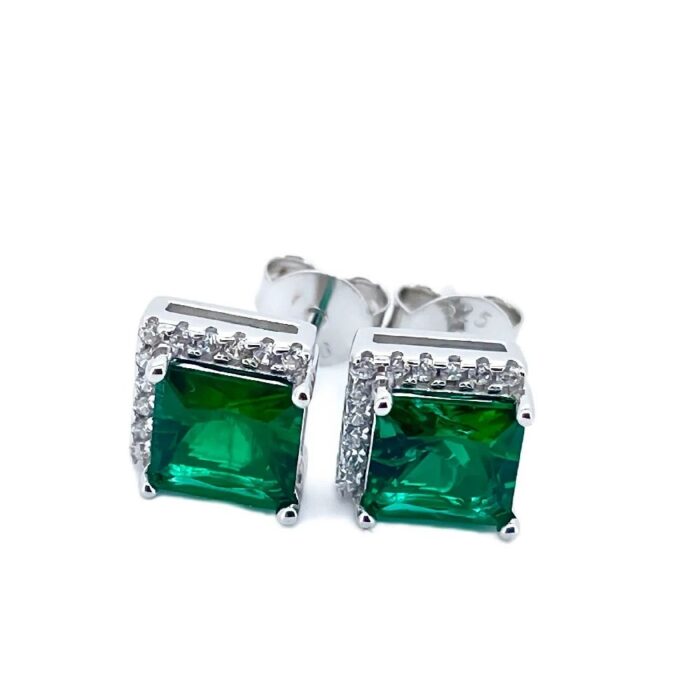 925 Silver Lab-Created Emerald Earrings - Model A73-E2020866 - Image 3