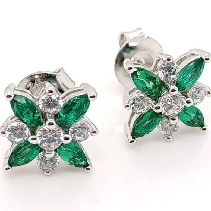 925 Silver Lab-Created Emerald Earrings - Model A73-E2020869 - Image 3
