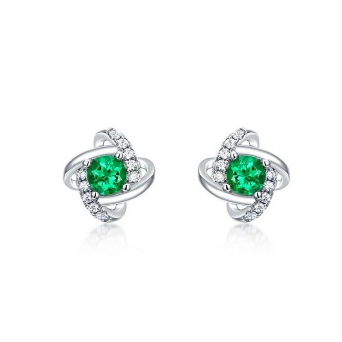 925 Silver Lab-Created Emerald Earrings - Model A73-E2020870 - Image 1