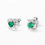 925 Silver Lab-Created Emerald Earrings - Model A73-E2020870 - Image 2