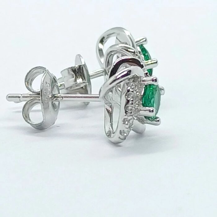 925 Silver Lab-Created Emerald Earrings - Model A73-E2020870 - Image 3