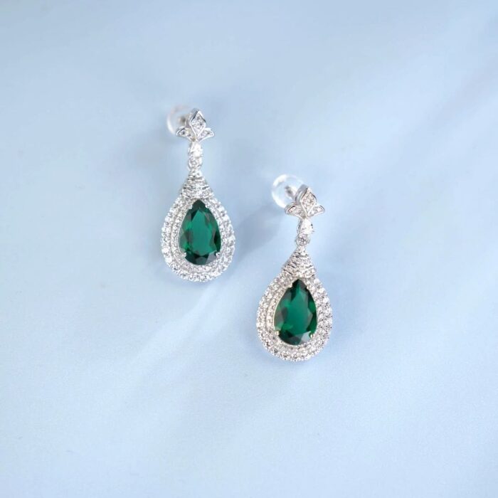 925 Silver Lab-Created Emerald Earrings - Model A73-E2020969 - Image 2