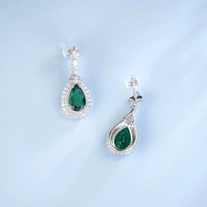 925 Silver Lab-Created Emerald Earrings - Model A73-E2020969 - Image 3