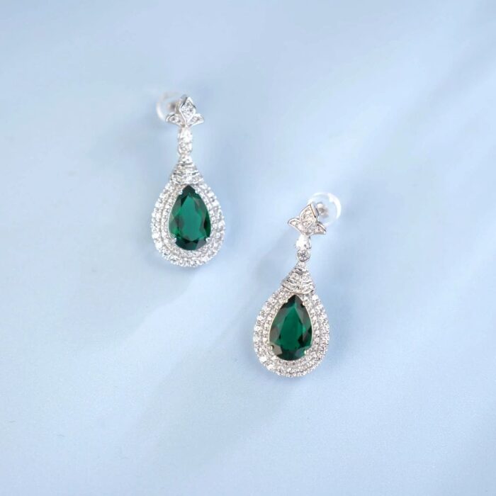 925 Silver Lab-Created Emerald Earrings - Model A73-E2020969 - Image 4