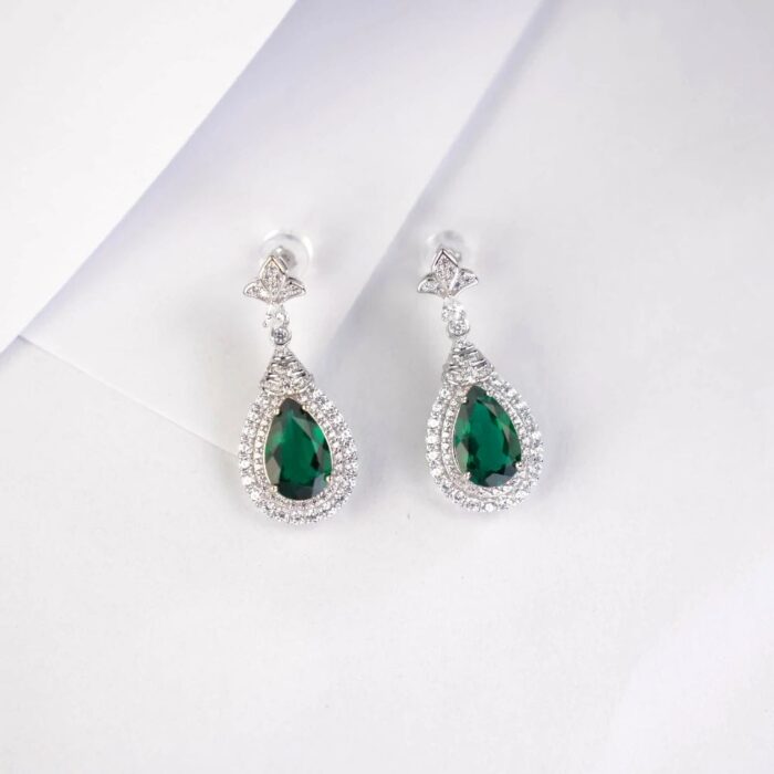 925 Silver Lab-Created Emerald Earrings - Model A73-E2020969 - Image 5