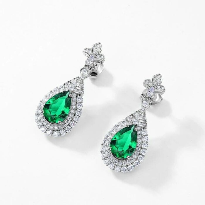 925 Silver Lab-Created Emerald Earrings - Model A73-E2020969 - Image 6