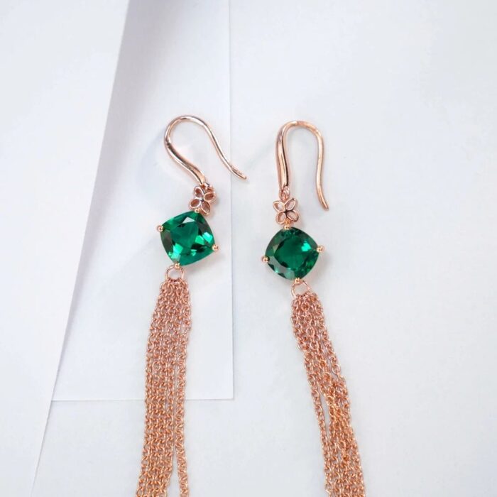 925 Silver Lab-Created Emerald Earrings - Model A73-E2020983 - Image 2