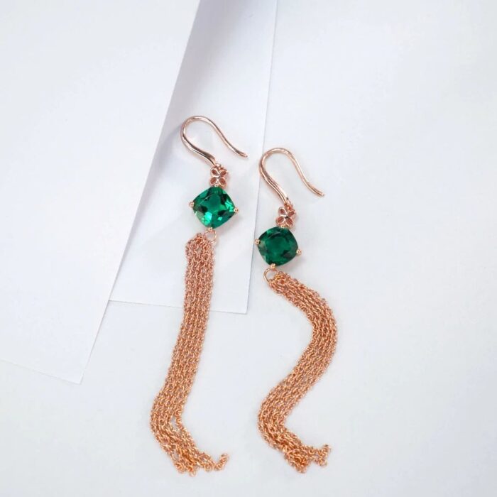 925 Silver Lab-Created Emerald Earrings - Model A73-E2020983 - Image 3