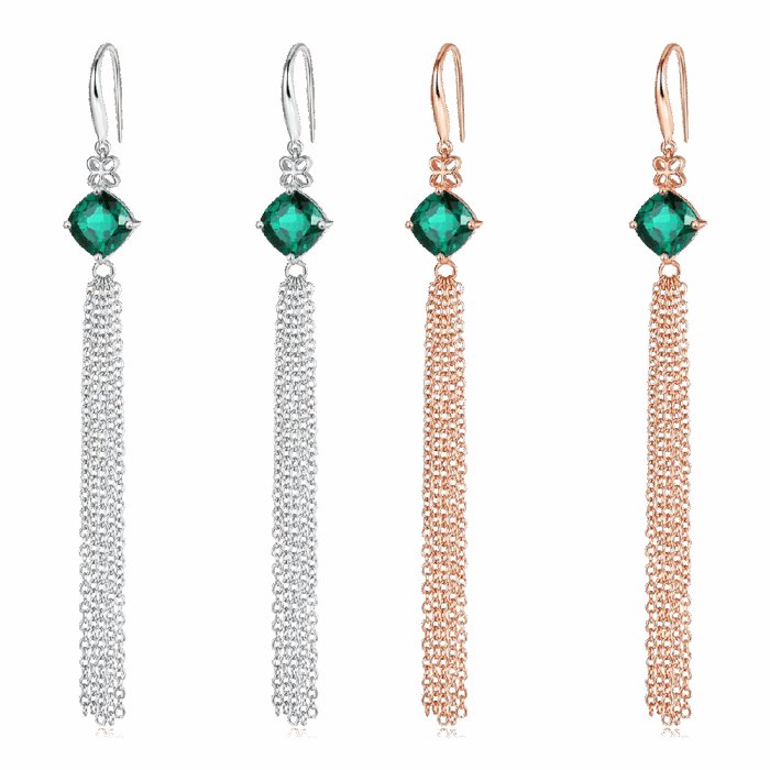 925 Silver Lab-Created Emerald Earrings - Model A73-E2020983 - Image 6