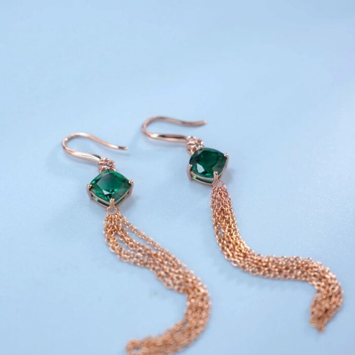 925 Silver Lab-Created Emerald Earrings - Model A73-E2020983 - Image 4