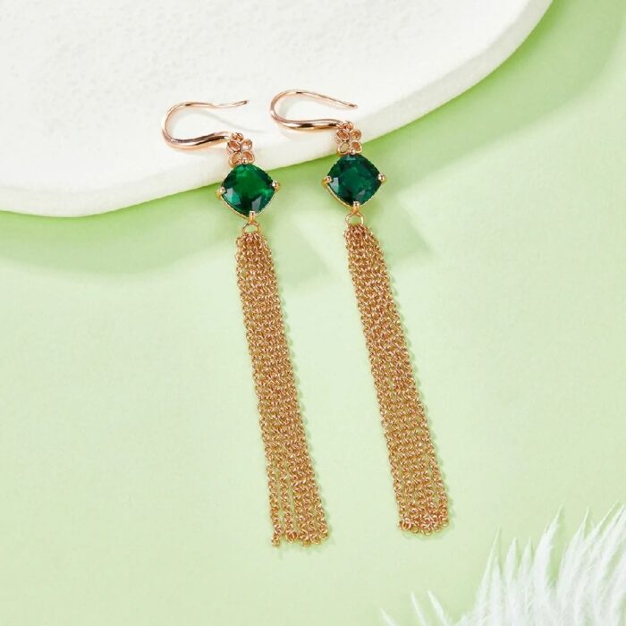 925 Silver Lab-Created Emerald Earrings - Model A73-E2020983 - Image 5