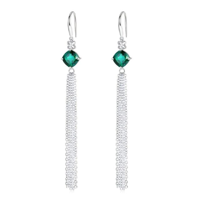 925 Silver Lab-Created Emerald Earrings - Model A73-E2020983R - Image 1