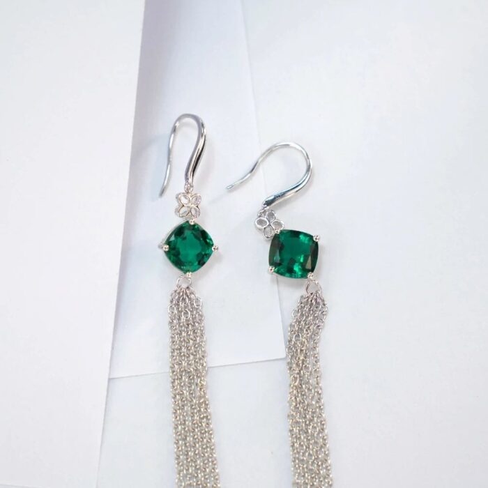925 Silver Lab-Created Emerald Earrings - Model A73-E2020983R - Image 3