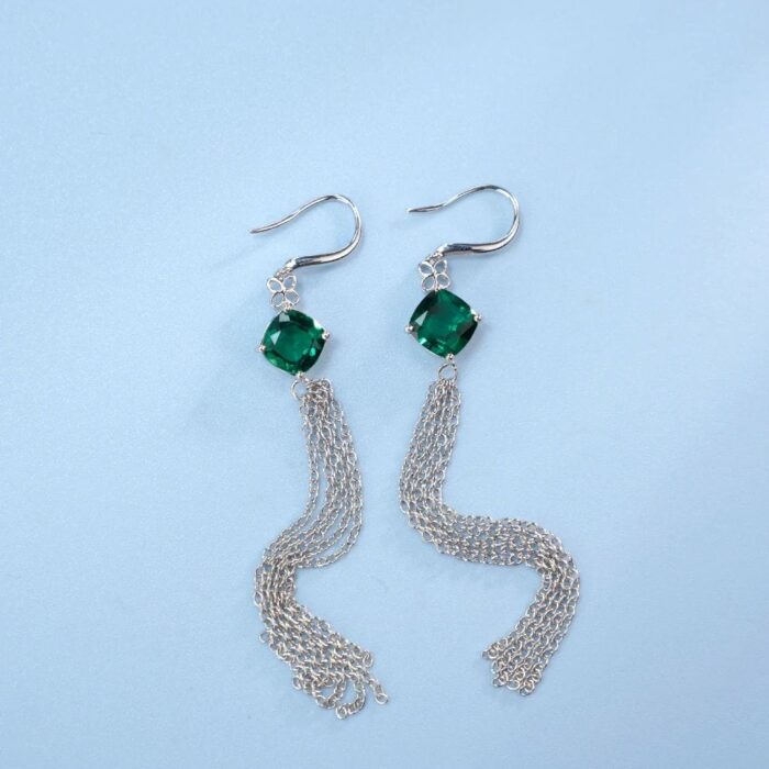 925 Silver Lab-Created Emerald Earrings - Model A73-E2020983R - Image 4