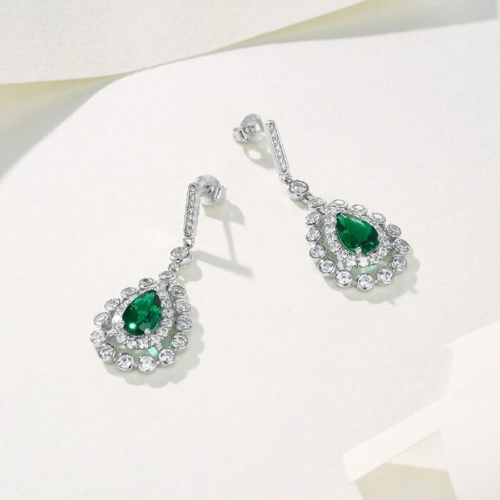 925 Silver Lab-Created Emerald Earrings - Model A73-E2105081 - Image 2