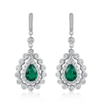 925 Silver Lab-Created Emerald Earrings - Model A73-E2105081