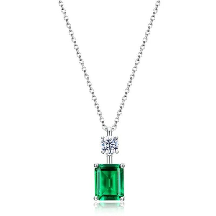 925 Silver Cultured Emerald Necklace & Small Version A73-P1917997-1 - Image 1