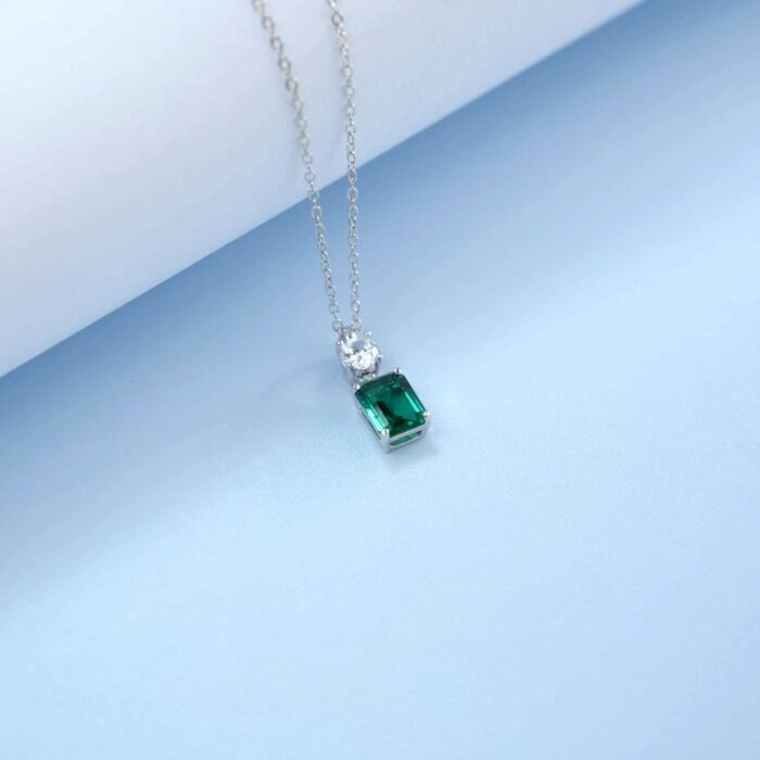 925 Silver Cultured Emerald Necklace & Small Version A73-P1917997-1 - Image 2