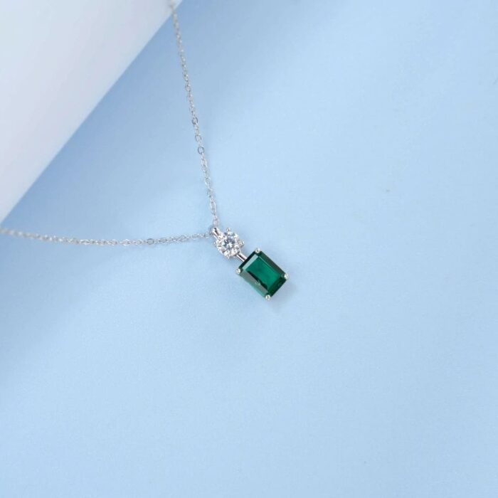925 Silver Cultured Emerald Necklace & Small Version A73-P1917997-1 - Image 3