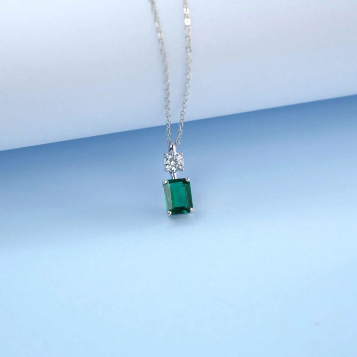 925 Silver Cultured Emerald Necklace & Small Version A73-P1917997-1 - Image 4