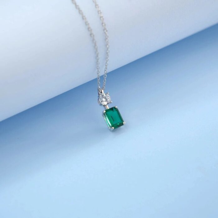925 Silver Cultured Emerald Necklace & Small Version A73-P1917997-1 - Image 5