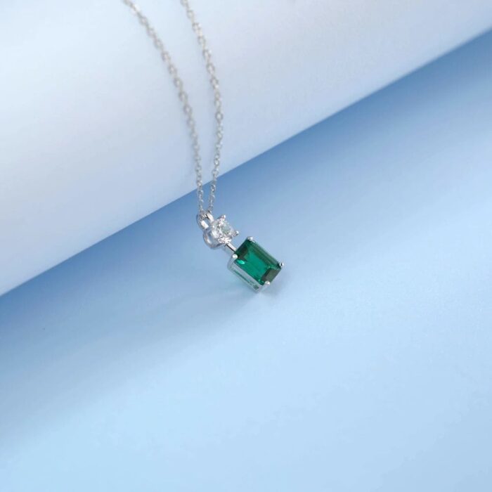 925 Silver Cultured Emerald Necklace & Small Version A73-P1917997-1 - Image 6
