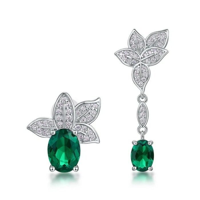 925 Silver Lab-Created Emerald Earrings - Model E0004 - Image 1