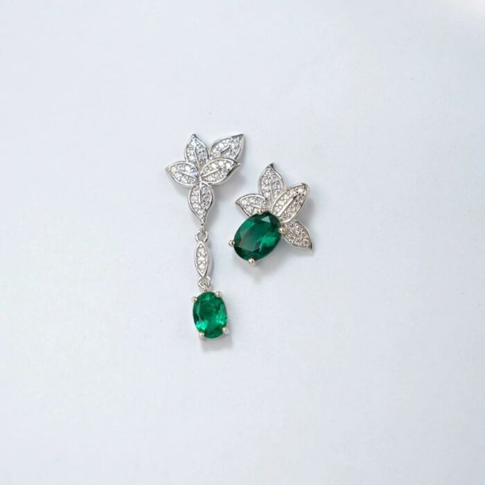 925 Silver Lab-Created Emerald Earrings - Model E0004 - Image 2