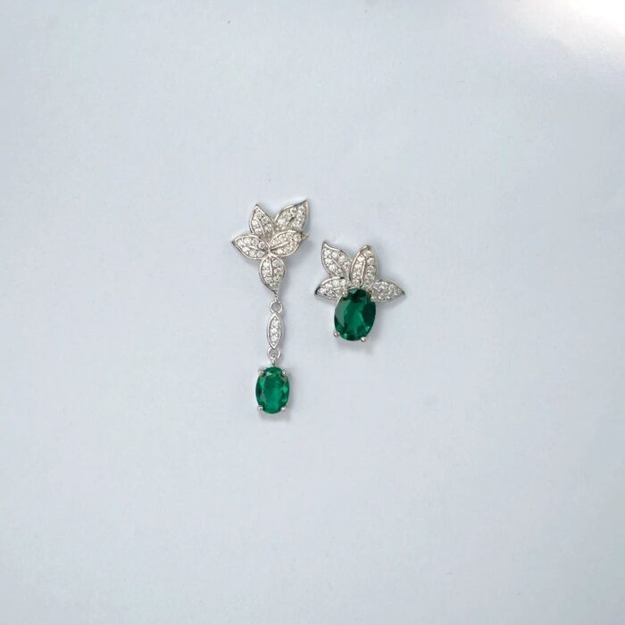 925 Silver Lab-Created Emerald Earrings - Model E0004 - Image 3