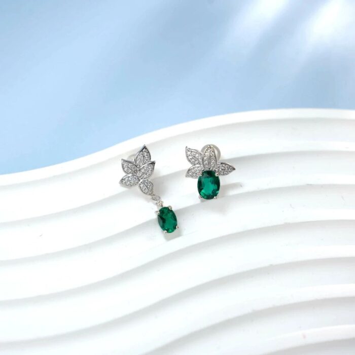 925 Silver Lab-Created Emerald Earrings - Model E0004 - Image 5