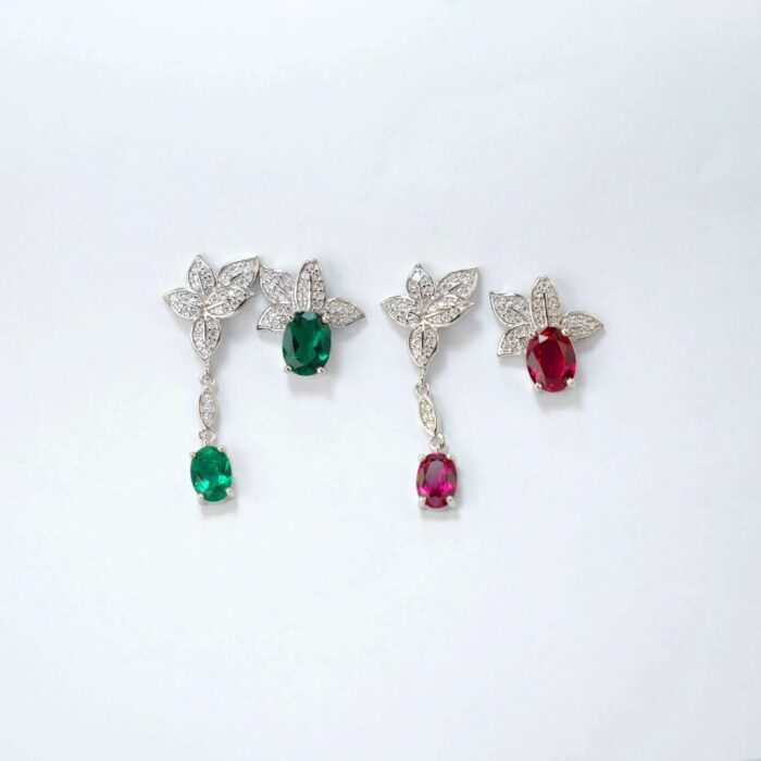 925 Silver Lab-Created Emerald Earrings - Model E0004 - Image 6