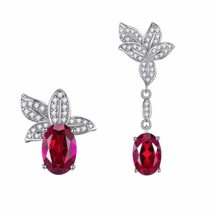 925 Silver Cultured Ruby Earrings E0004R - Image 1