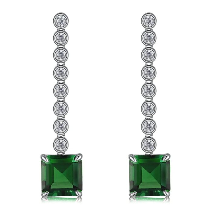 925 Silver Lab-Created Emerald Earrings - Model E0016 - Image 1