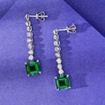 925 Silver Lab-Created Emerald Earrings - Model E0016 - Image 2
