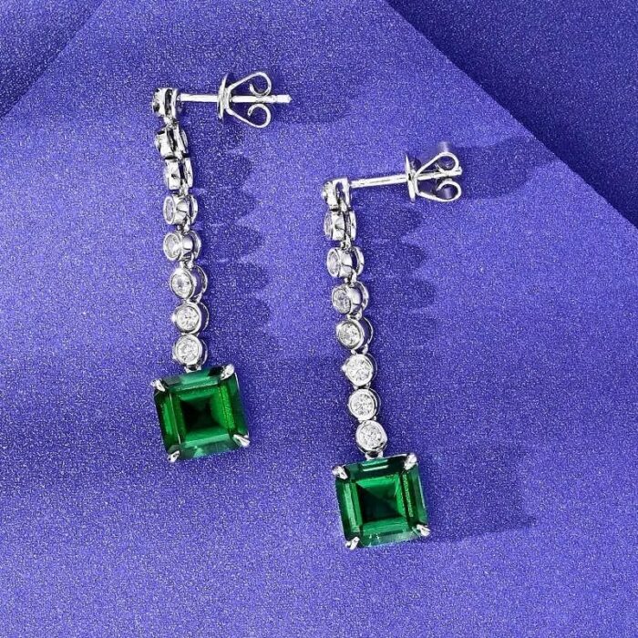 925 Silver Lab-Created Emerald Earrings - Model E0016 - Image 2