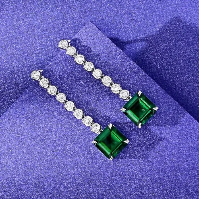 925 Silver Lab-Created Emerald Earrings - Model E0016 - Image 3