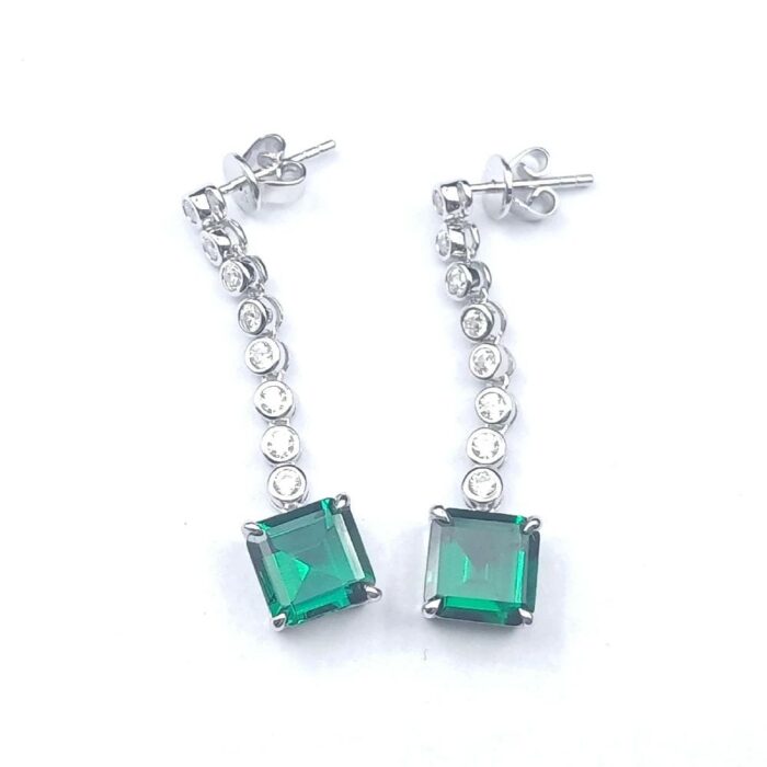 925 Silver Lab-Created Emerald Earrings - Model E0016 - Image 4