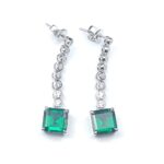 925 Silver Lab-Created Emerald Earrings - Model E0016 - Image 5