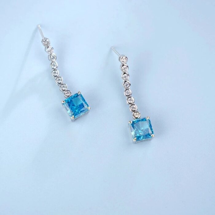 925 Silver Aquamarine Cubic Zirconia Earrings E0016B - Image 4