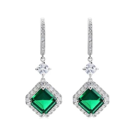 925 Silver Lab-Created Emerald Earrings - Model E0037