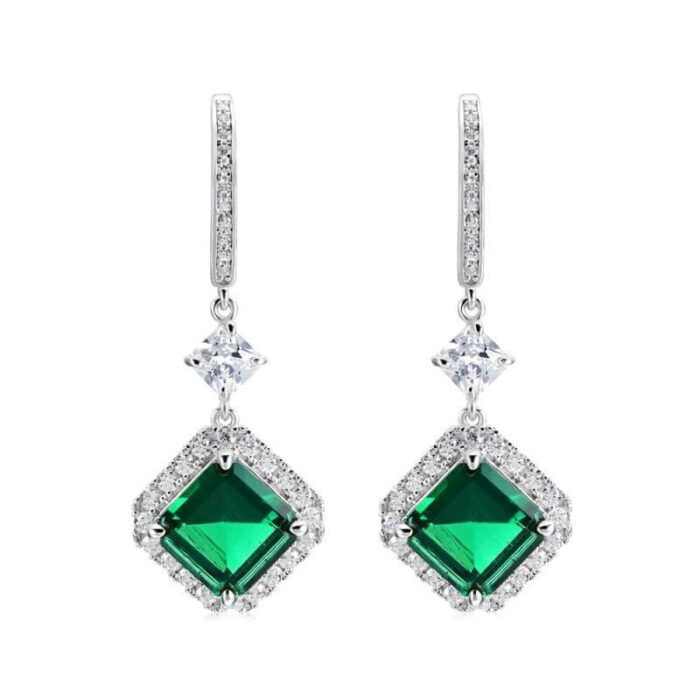 925 Silver Lab-Created Emerald Earrings - Model E0037 - Image 1