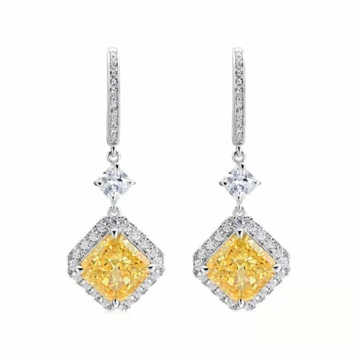 925 Silver Yellow Cubic Zirconia Earrings E0037-1 - Image 1